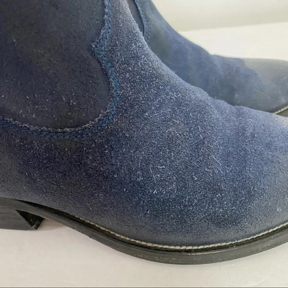 Barney’s New York Blue Suede Distressed Slip On Booties Size 7 Euro 37.5 Boots - Picture 8 of 14